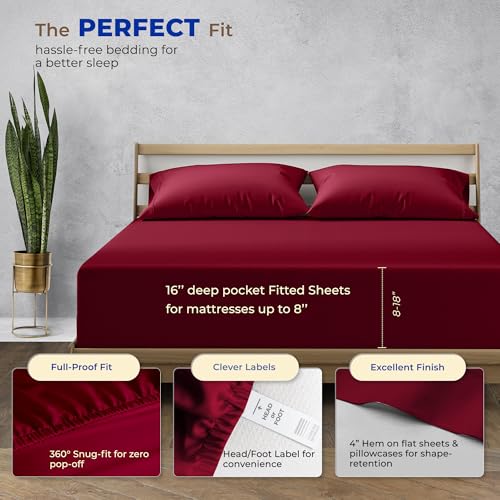 Image of THREAD SPREAD Twin Size Bed Sheets Set, Luxury 1000 Series 100% Egyptian Cotton Sheets Twin Size (3 PC, Burgundy), Silky Soft, Cooling, Sateen Weave, 16 inch Deep Pocket Hotel Quality Sheet Set