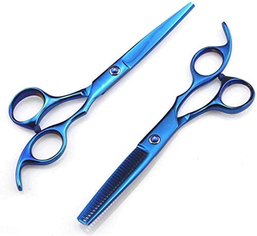 Ciseaux à effiler bleus de 6 pouces, ensemble de ciseaux de coiffure