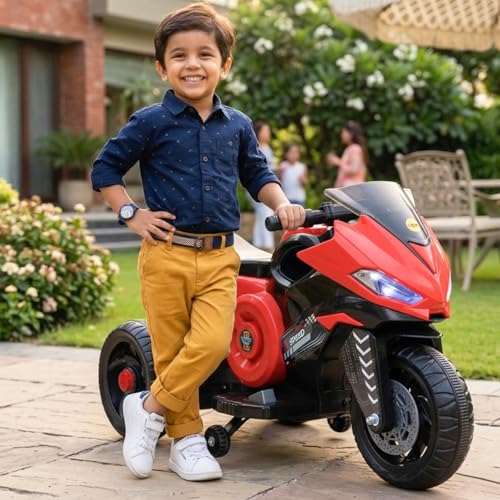 Image of Toyzone Speed Electric Bike (Red) | 6V Rechargeable Bike for Kids with 4.5Ah Battery | LED Lights, Music, MP3 /USB /BT | Smooth Acceleration | 6M Battery Warranty | Age 2-8 Years, Upto 35 kg