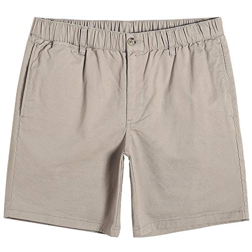 Maamgic Men'S Classic-Fit 7 Inch Cotton Casual Shorts Elastic Waistband With Multi-Pocket Daily Wear Walking Summer Outfit Khaki cover