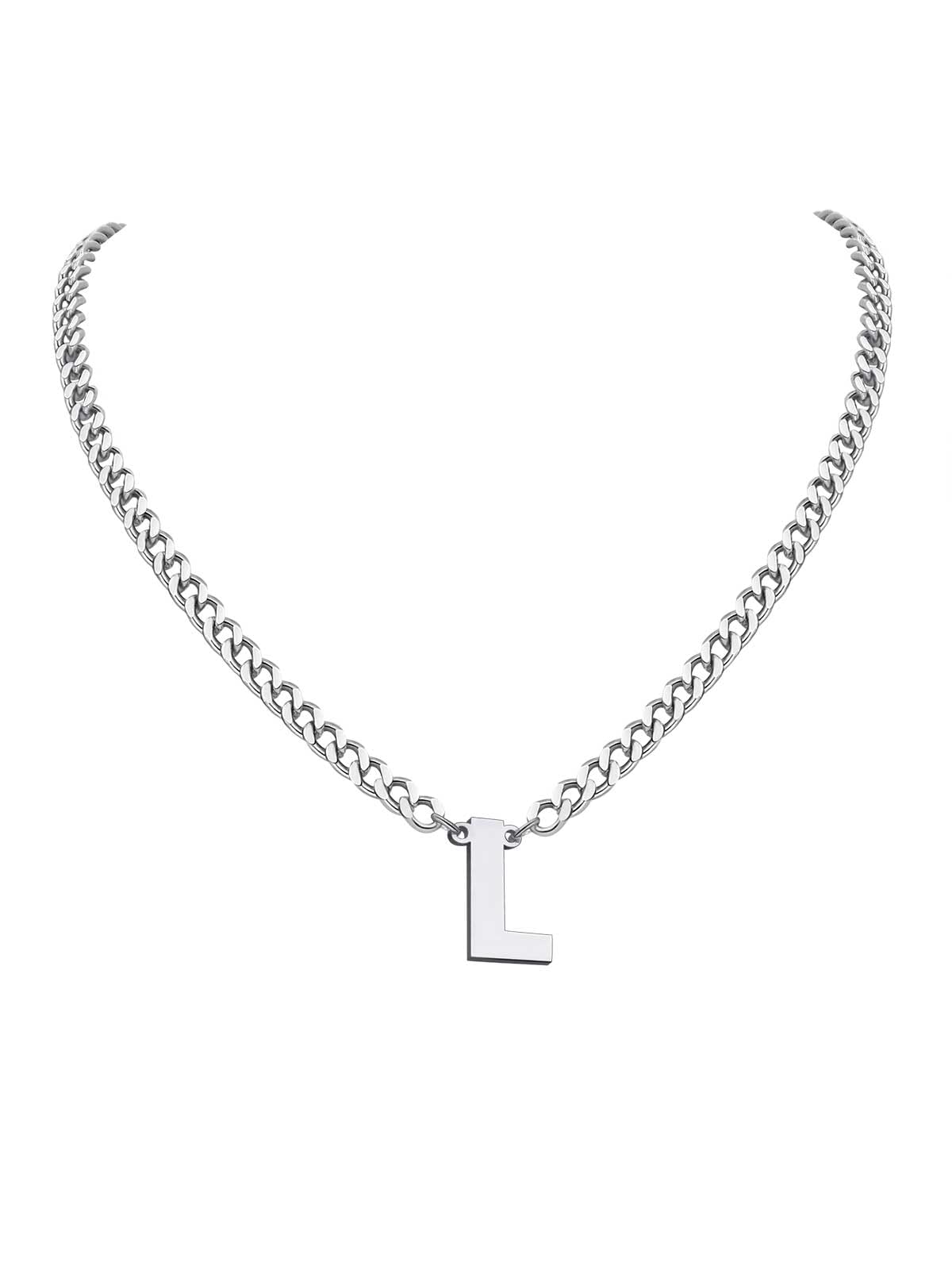 PIYIZCuban Link Chain Initial A-Z Necklace for Men Women Stainless Steel Letter Pendant with Chain 18+2 Inches