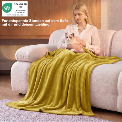 WAVVE Kuscheldecke Flauschig Decke Tagesdecke für Bett, 230x270 Gelb – Ansicht 2