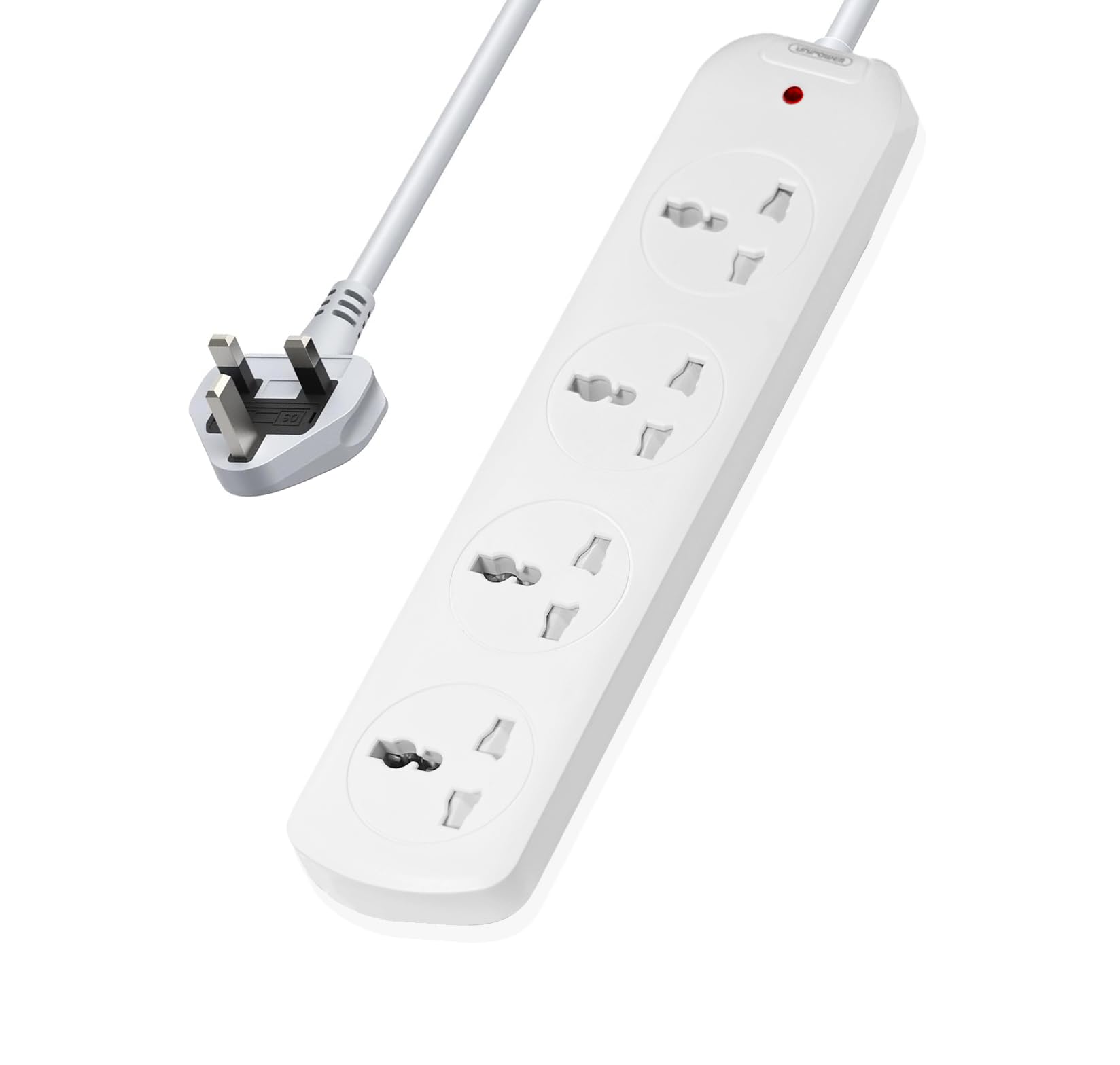 UNIPOWER 4 in 1 Power Strips EX-1763 Extension Cord with 4 way Outlets, Universal Plug Adapter with Safety Shutters, Charging Socket with 1.5 meter Heat resistant Extension Cord (White) ESMA approved