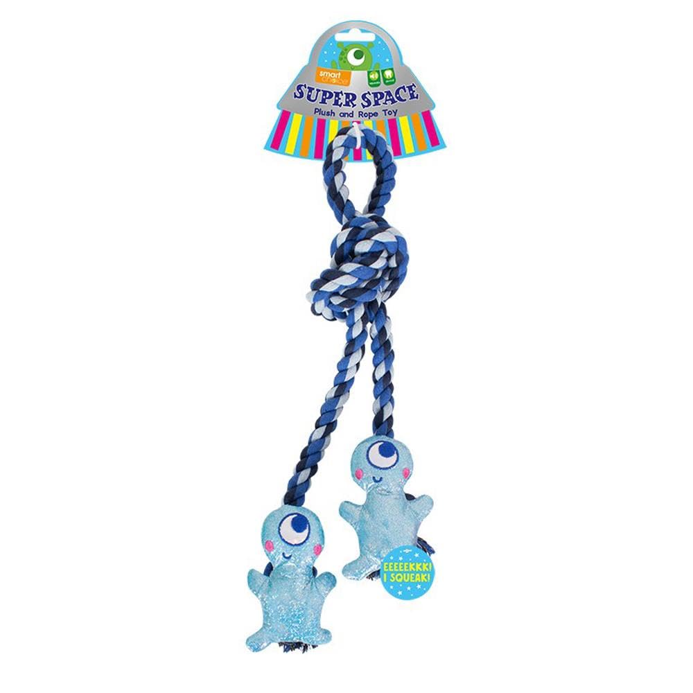 YöL Blue Alien Themed Rope Tug of War Treats Plush Toys Squeaky Dog Pet Puppy Interactive Stimulating Play