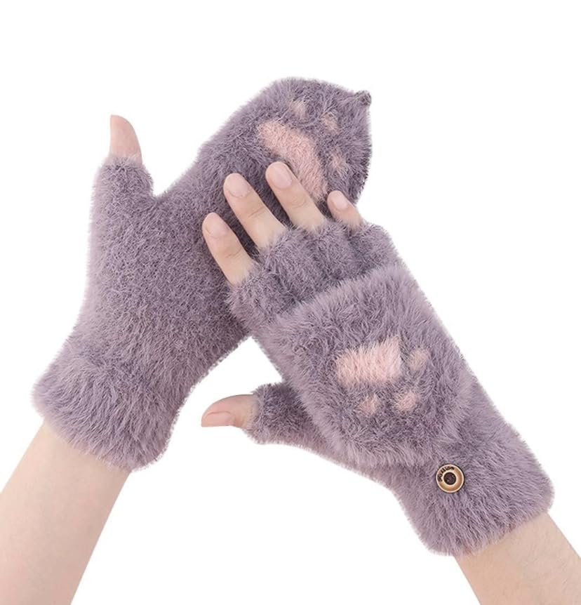 Women Woolen Gloves Half Finger Acrylic Angora Wool Knitted Plush Winter Mitten Gloves for Girls and Boys Casual Warm Fingerless Hand Gloves