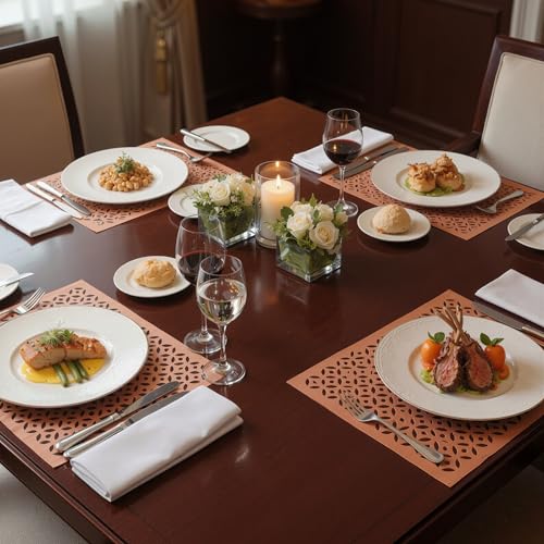 Image of Heart Home 4 Pcs Set Leather Rectangular Side Table Mats | Reusable and Washable Placemat /Dining Table Mat for Wedding and Family Functions | Copper