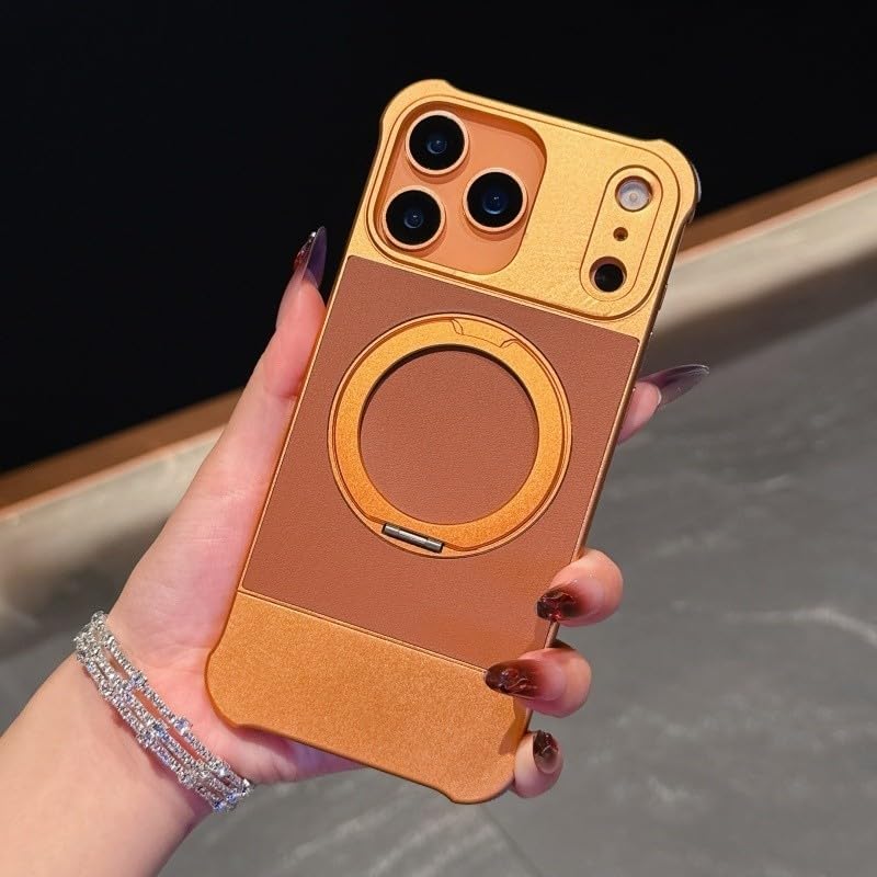 Coque orange iPhone 14 Pro Max avec support pour appels vidéo de bureau