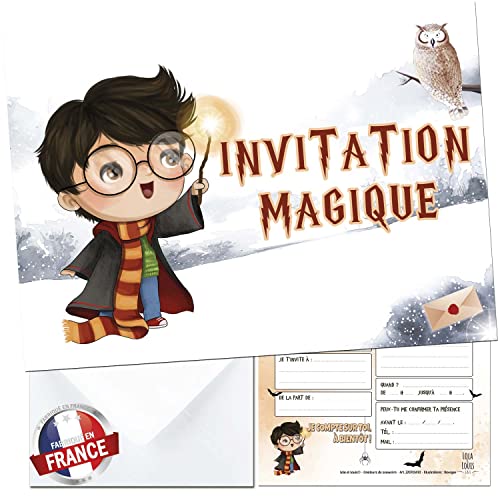 10 cartes invitation en Français avec enveloppes pour fête anniversaire ou autre. Set inspiré de Harry Potter pour inviter garçons et filles. Kit Créatif et participatif pour enfants. Lola et Louis® Cover