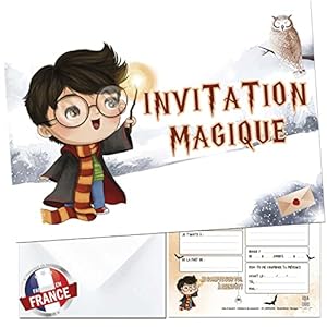 10 cartes invitation anniversaire en Français • 10 enveloppes • Inspiré par Harry Potter • Pour inviter filles et…