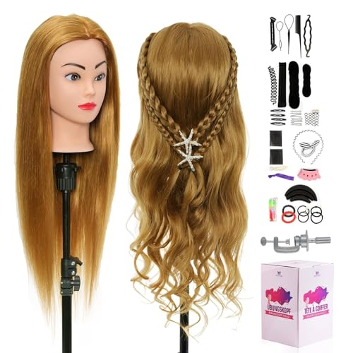Neverland Beauty Mannequin Head with 24 Inch 60% Real Hair Styling Training Head Hairdressing Practice Manikin Cosmetology Doll Head with Free Clamp and Hair Styling Braid Set #27