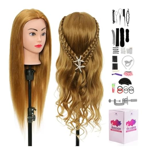 Neverland Beauty Mannequin Head with 24 Inch 60% Real Hair Styling Training Head Hairdressing Practice Manikin Cosmetology Doll Head with Free Clamp and Hair Styling Braid Set #27