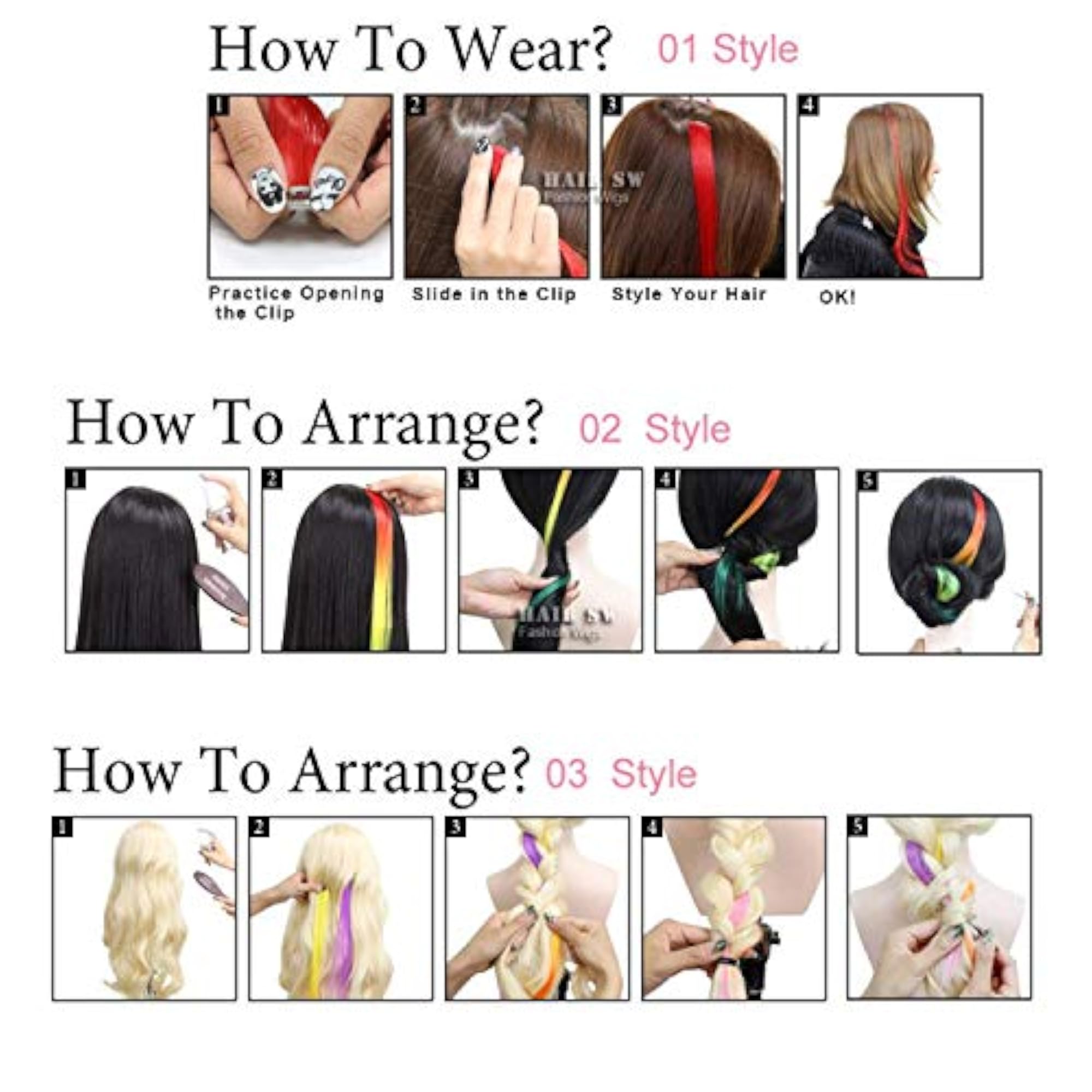 Long Straight Highlights Hair Streaks Extension, Magenta