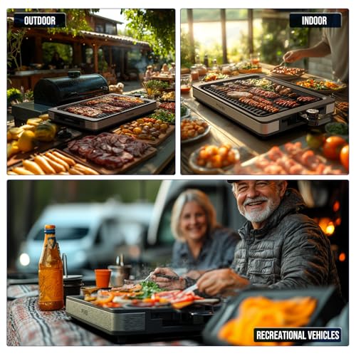 FIMEI Parrilla de Mesa 1800W, Barbacoa Eléctrica para Interior y Exterior, Plancha Cocina Electrica Recubrimiento Antiadherente, Termostato Ajustable, Bandeja Asar y Goteo Apta Lavavajillas - imagen 8
