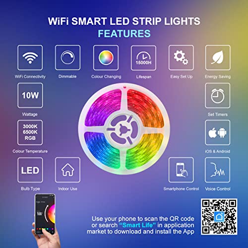 Long Life Lamp Company 5M Smart WiFi RGB LED Strip Plug and Play Kit Dimmable with IR Remote, App Controller Smart Lights - Image 3