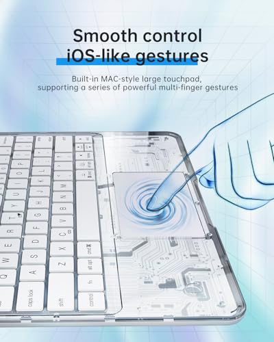 Image of Wireless Keyboard Case for iPad 9th (7th, 8th, and 9th Gen) 10.2 Inch, Transparent Protective Cover with 7-Color Backlit Keyboard, 360 Rotating Stand, Multi-Touch Trackpad and Pencil Holder