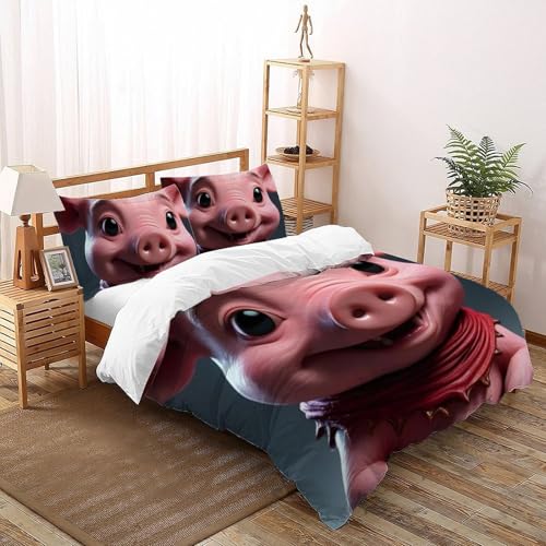 Housse de couette double Le Cochon Rose animaux imprimé 3D avec 2 taies - 2