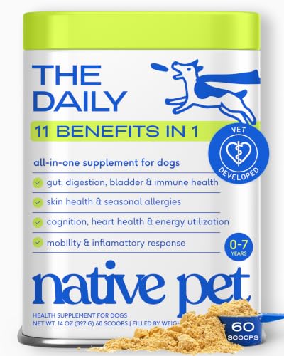 Native Pet The Daily Dog Vitamins & Supplements - 11-in-1 Multivitamin for Dogs - Daily Powder Supplement with Probiotics, Collagen - 60 Scoops
