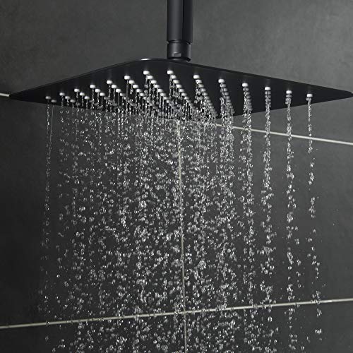 Esnbia 10 Inch Ceiling Mount Matte Black Shower System Bathroom Luxury Rain Mixer Shower Combo Set Ceiling Rainfall Shower Head System (Rough in Shower Faucet Vlave Include)