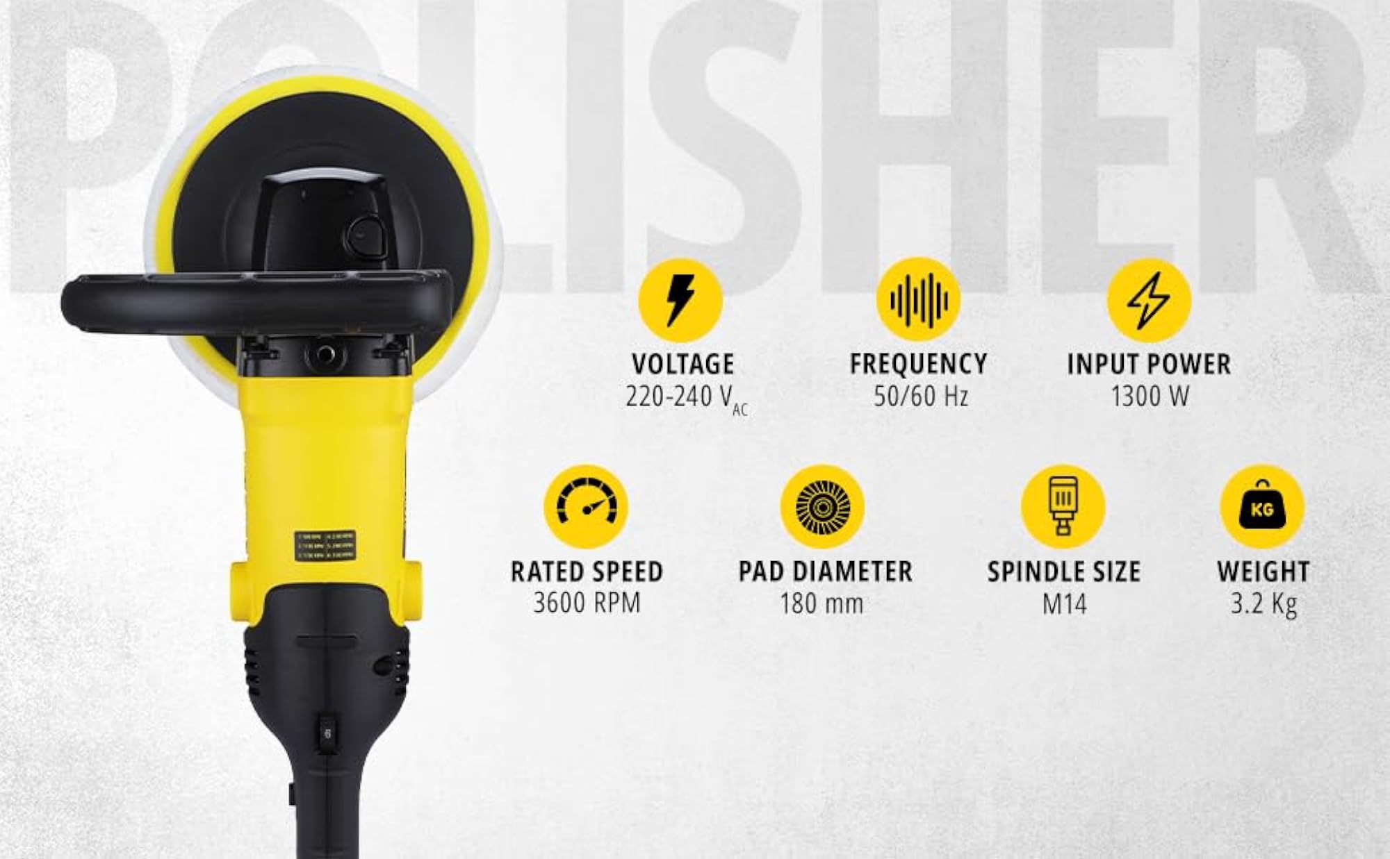 SP137 1300W 180mm Polisher for Buffing and Waxing Applications