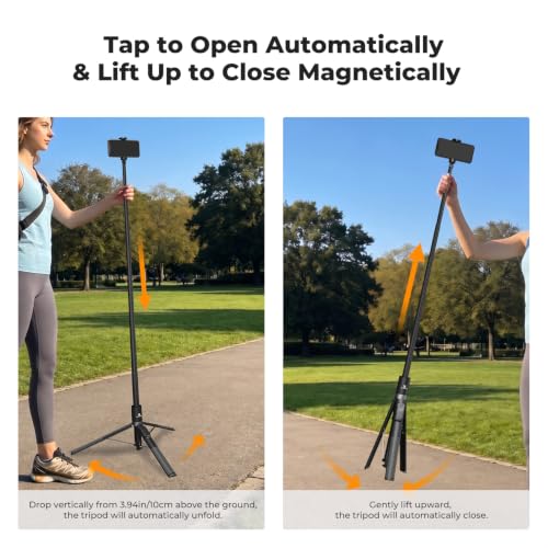 Image of K&F CONCEPT Auto Drop-Open Selfie Stick Tripod with Light, 70in