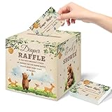 LANLISA Woodland Theme Baby Shower Games, Woodland Animals Diaper Raffle Card Box with Tickets for Girl Boy Baby Shower Party Decorations