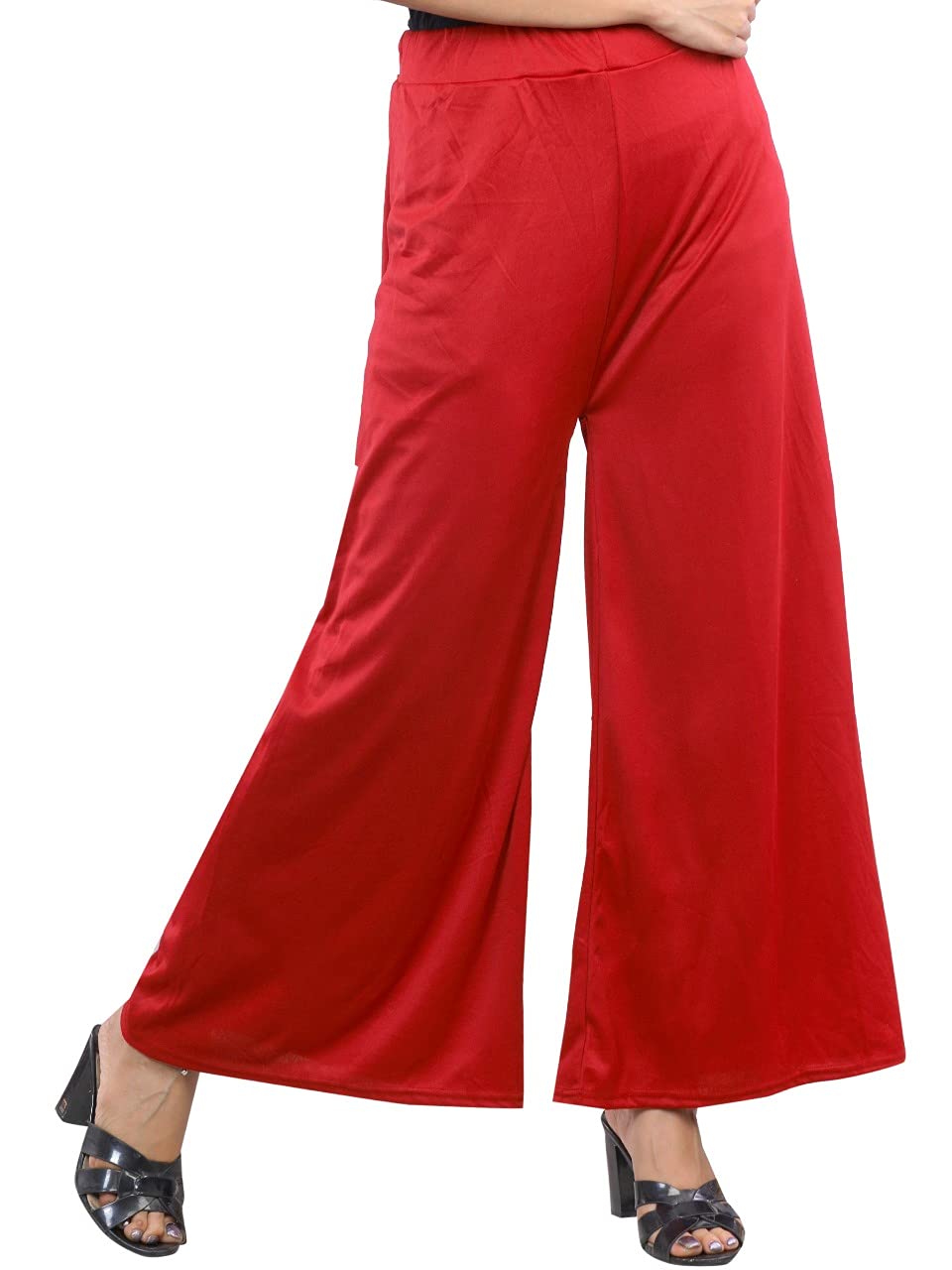 ITRAT Women's Regular Free Size Plazo (Free Size, Red)