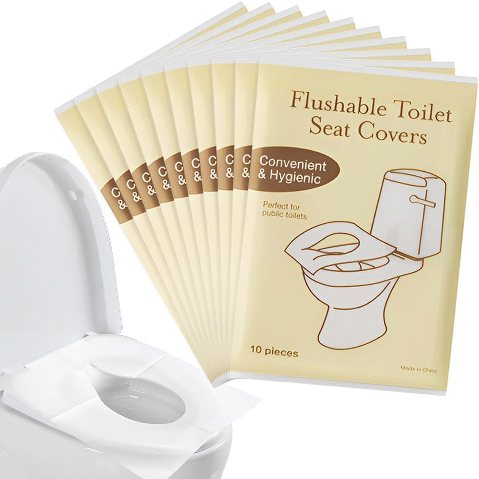 SKY-TOUCH 100PCS Flushable Toilet Seat Covers - Biodegradable Disposable Liners for Travel Public Restrooms Camping Airplanes & Potty Training