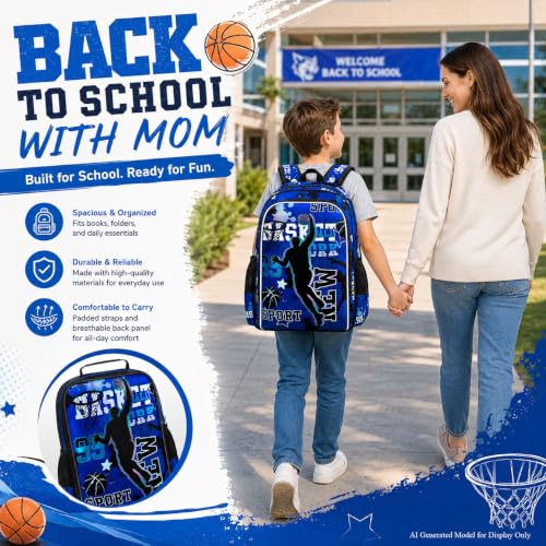 Image of gxtvo 3PCS Boys Basketball Backpack, 17 inch Kids Bookbag with Lunch Box, Water Resistant Middle Elementary Preschool School Bag