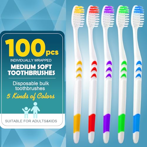 Image of Navona 100 PCS Premium Toothbrushes Bulk, Individually Wrapped Toothbrushes, Disposable Toothbrush, Medium Soft Bristle Bulk Toothbrushe for Travel Hotel Donation, Ergonomics Handle