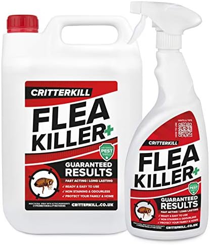 CritterKill Professional Flea Killer Spray | Guaranteed Results | Used by Professionals | 5 Litre Bulk Pack + 1 Litre Bottle with Trigger Spray