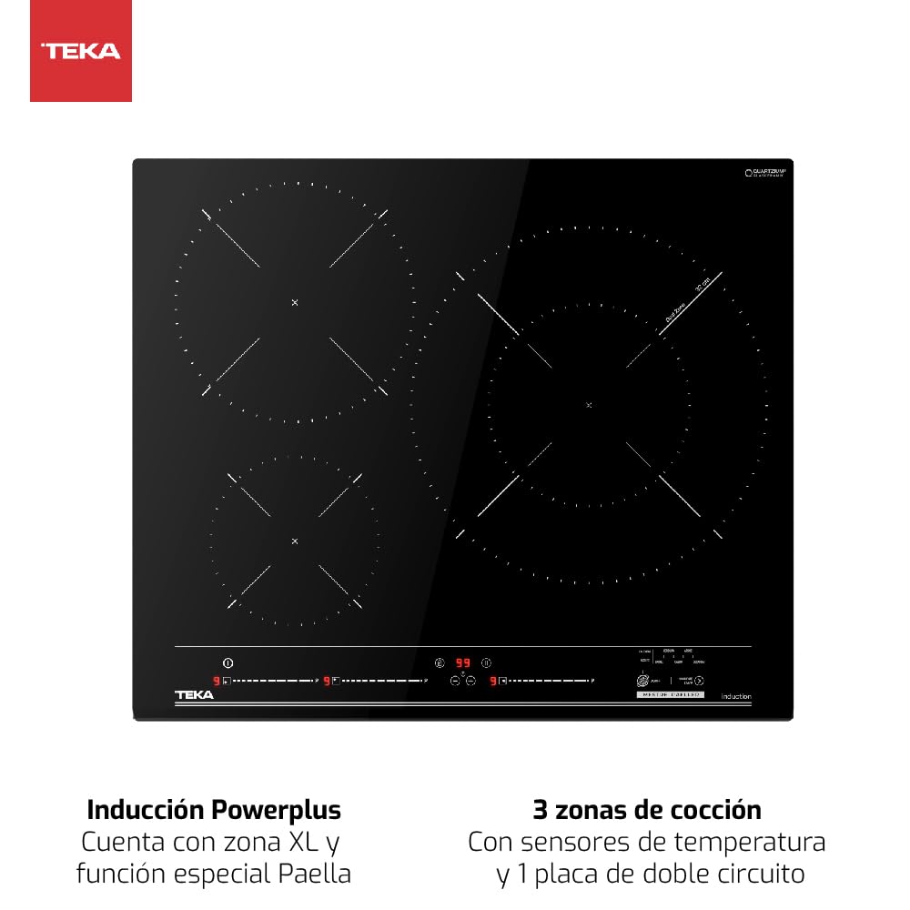 TEKA Placa Inducción 60 cm, 3 Fuegos, Touch Control Multislider, Zona Paellera, Stop & Go, Sistemas de Seguridad, Modelo MestrePaeller IZC 63320 MPS BK