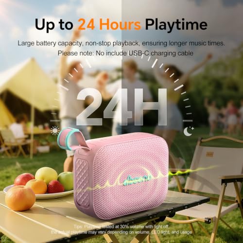 Image of dbsono Portable Bluetooth Speaker Line-in Support: IPX5 Waterproof, Pink | Up to 24H Playtime, HD Sound, TWS Pairing, LED Light, Outdoor Speaker for Beach, Pool, Travel, School Supplies for Adult Teen