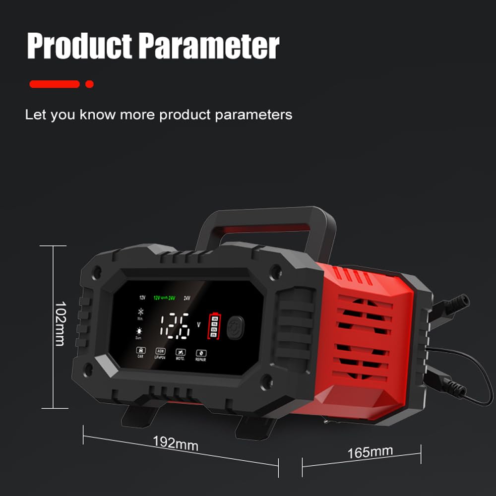 W pełni automatyczna ładowarka FOXSUR 300 W 12 V 20 A i 24 V 10 A Przenośna ładowarka podtrzymująca i konserwator akumulatorów z wyświetlaczem LCD do samochodów ciężarowych SUV,