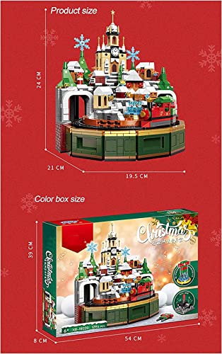 WQWY Weihnachtsschloss Spieluhr Bausteine,1294+ Teile Weihnachtsdeko Drehbare Modell Spielzeug,Büro-Desktop-Dekorationen… – Bild 8