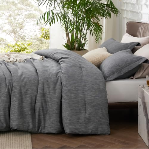 Image of Bedsure Full Comforter Set - Charcoal Grey Soft Bedding for All Seasons, Cationic Dyed Bed Set, 3 Pieces, 1 Full Size Comforter (82 inchx86 inch) and 2 Pillow Shams (20 inchx26 inch+2 inch)
