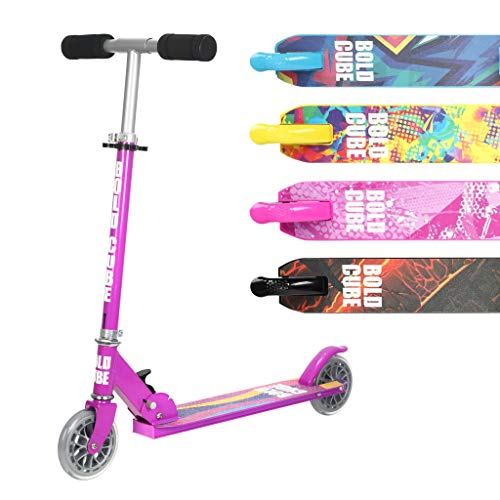 BOLDCUBE Patinete de 2 Dos Ruedas Plegable - Altura Ajustable - Aluminio Monopatín con PU Ruedas - Scooter para Ciudad Niños 5-14 Años (Morado)