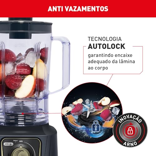 Liquidificador Arno Powermax Autolock 1400W LN81, Cinza Chumbo, com 6 Lâminas Powelix Pro, Tecnologi