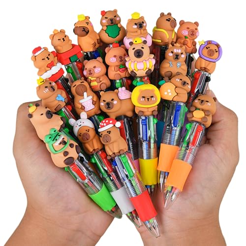 Lot De 20 Capybara Lot Stylos Rigolo À Bille Multicolores 4 En 1, Capybara Mini Stylo Fantaisie Multicolores Créatif Mignon Animé, 4 Couleurs, Stylos À...
