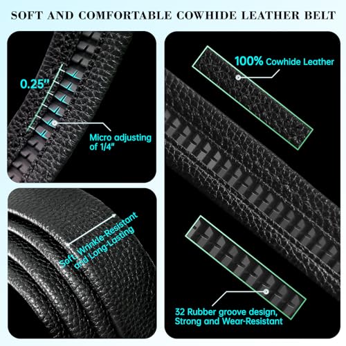 Men's Belt,Leather Ratchet Dress Belts with Sliding Adjustable Belts Dress Casual Jeans Comfort Trim to Fit2