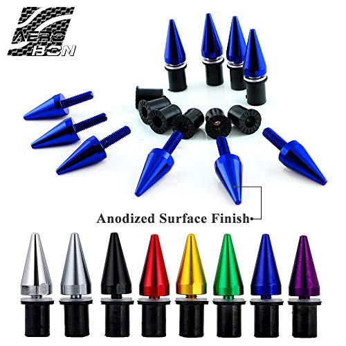 AeroBon 10 Pieces Aluminum Spike Motorcycle Windscreen Bolts Windshield Screws (Blue)