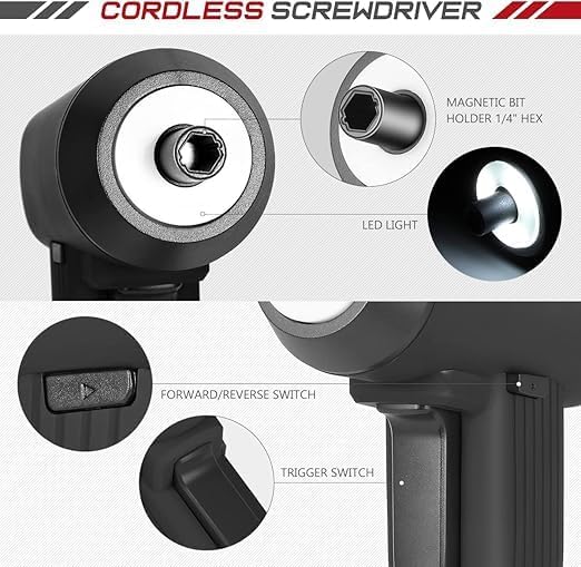 Kresal Cordless Electric Screwdriver Set, Small Automatic Black Screw Driver Kit 5 N.m Torque, USB Rechargeable Power 32 in 1 3.6V Smart Battery Screwdriver with LED Work Light - Image 2 thumbnail