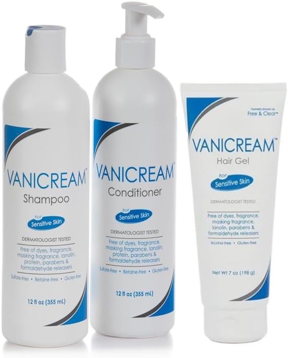 Vanicream Hair Shampoo (12 Oz), Conditioner (12 Oz) & Hair Styling Gel (7 Oz)