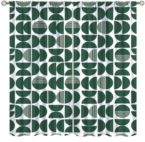 Moroccan Geometric Curtains Rustic Farmhouse Green Circular Print Modern Fashion Abstract Minimalist Art Window Treatments for Kids Boys Girls Bedroom Kitchen Living Dining Office 42"W X 44.5"L