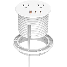 Desk Power Grommet, Haylink Recessed Power Strip with 2 AC Outlets, 2X 65W USB-C & 20W USB-A, 3" Cutout, 6.56FT Cord Ideal for Desks, Counters & Workspaces,Black