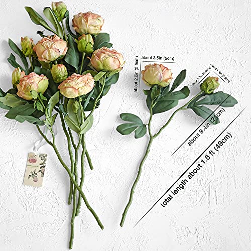 Image of FiveSeasonStuff Vintage Dusty Coral Pink Peonies - Artificial Silk Flowers with Intentional Aged, Naturally Textured Petals, 6 Stems
