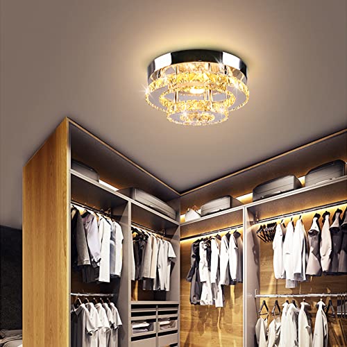 Image of 9.8 inch 2-Tier Rotundity Semi Flush Mount Led Crystal Ceiling Light
