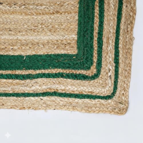 Alfombra de yute verde para decorar el salón comedor y la zona de la mesa de centro alargada 4