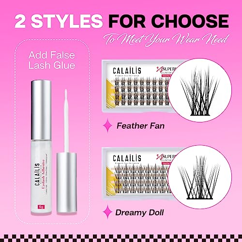 Image of CALAILIS Individual Lashes, DIY Eyelash Extensions, Super Thin Glue-based Band, Natural Look Reusable, 11 /13 /15 /15 mm,Lasting for 48 Hours Individual DIY Eyelashes(LR02)