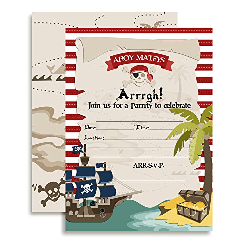 Pirate Treasure Map Birthday Party Fill in Invitations set of 20 with envelopes