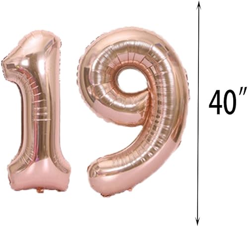 Miniatura 2 de Decoraciones de cumpleaños número 19, suministros para fiestas, globos de oro rosa del número 19, globos de Mylar de 19 año, cortinas de flecos de